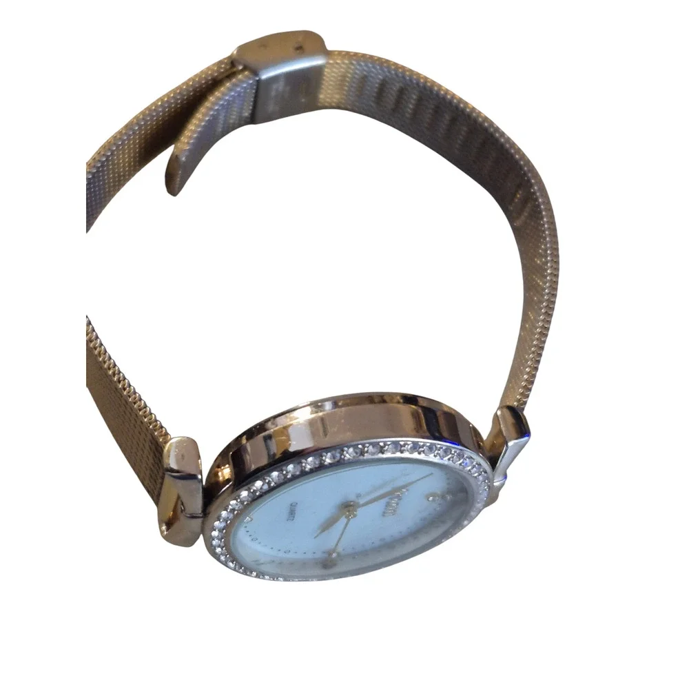 Vivani by Accutime Ladies‎ Watch Gold Bezel with Rhinestones Quartz New Battery